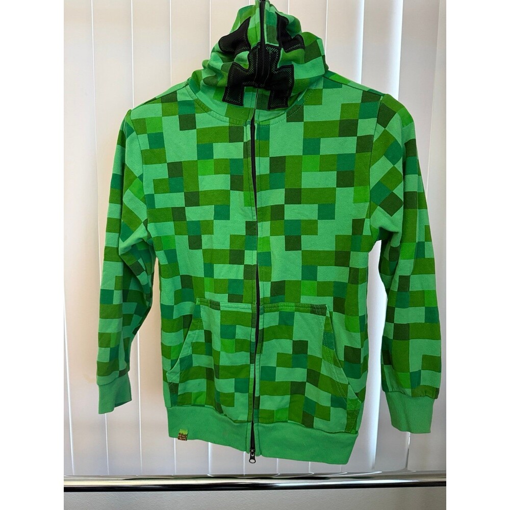 Youth Boy’s Minecraft Mad Engine Jinx Creeper Hoodie Full Zip Mask Size Large